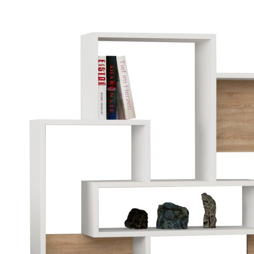 Raft asimetric modern 132x101x22cm alb-stejar