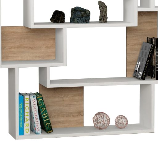 Raft asimetric modern 132x101x22cm alb-stejar