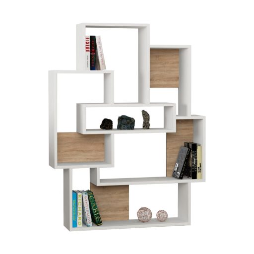 Raft asimetric modern 132x101x22cm alb-stejar