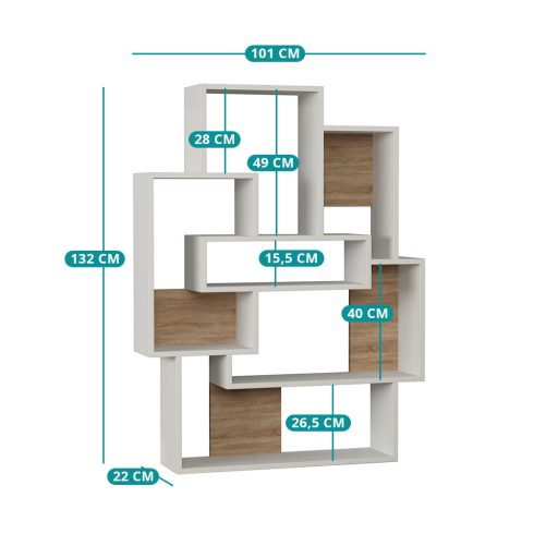 Raft asimetric modern 132x101x22cm alb-stejar