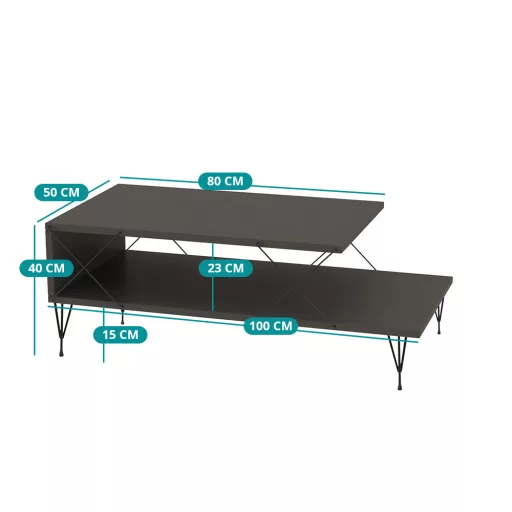Masă de cafea cu picioare metalice 100x40x50cm, Antracit