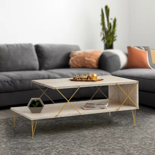 Masă de cafea cu picioare din metal 100x40x50cm, Aurie