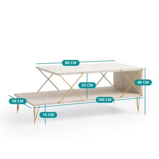 Masă de cafea cu picioare din metal 100x40x50cm, Aurie