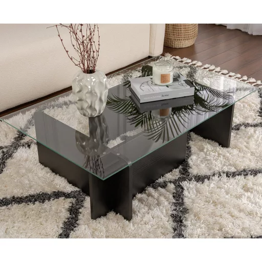 Masă de cafea cu blat din sticlă securizată 105x30x65cm, Neagră