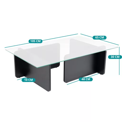 Masă de cafea cu blat din sticlă securizată 105x30x65cm, Neagră