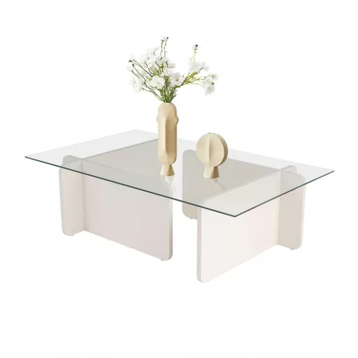 Masă de cafea cu blat din sticlă securizată 105x30x65cm, Alb