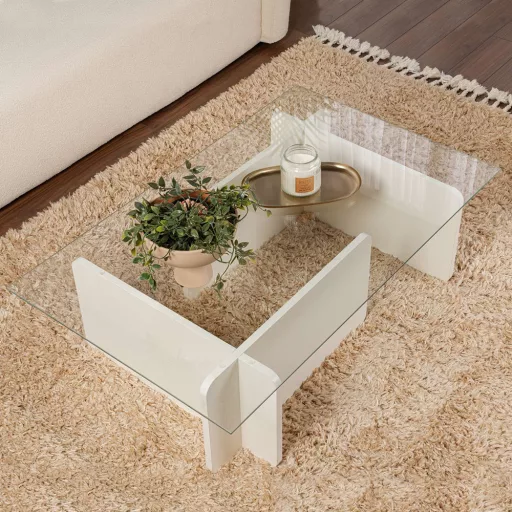 Masă de cafea cu blat din sticlă securizată 105x30x65cm, Alb