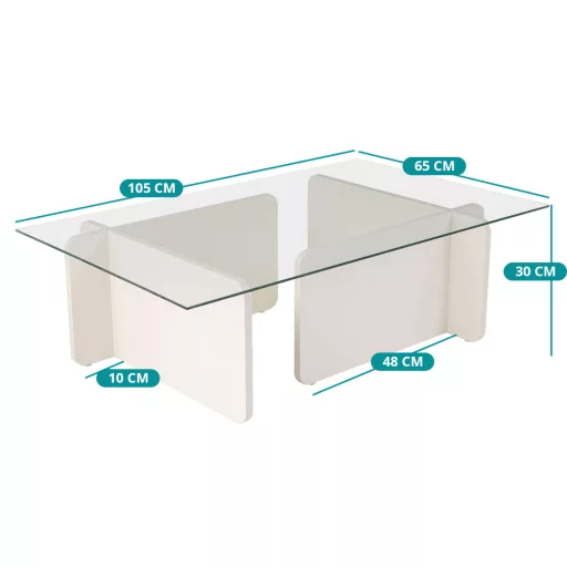 Masă de cafea cu blat din sticlă securizată 105x30x65cm, Alb