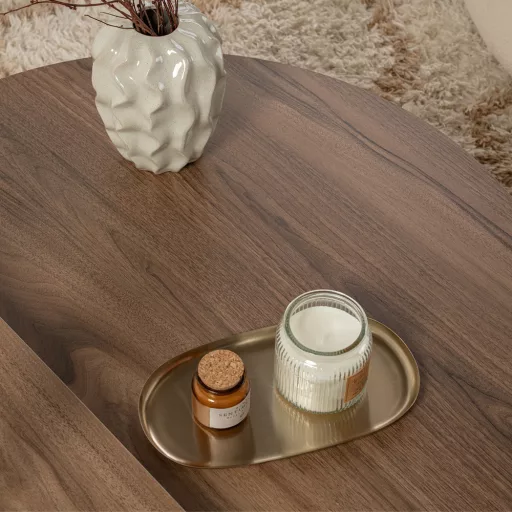 Masă de Cafea Rotundă 90x30x60cm, Alb-Nuc