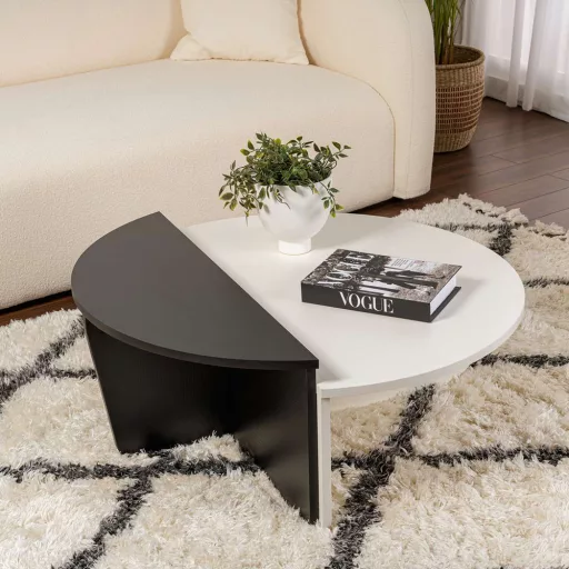 Masă de cafea rotundă 90x30x60cm, Negru-Alb