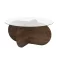 Masă de cafea rotundă cu blat din sticlă securizată 75x35x75cm, Nuc
