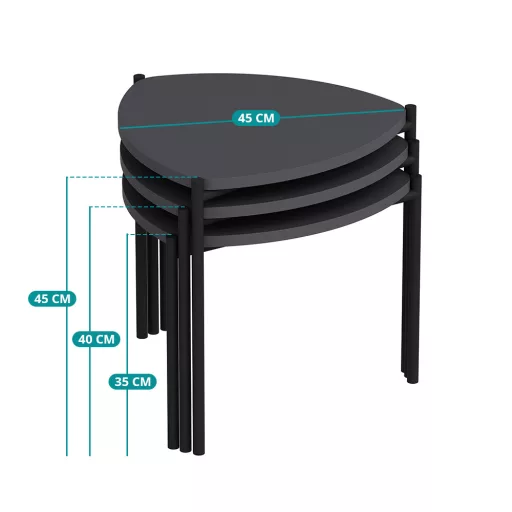 Set de mese de cafea 3 piese, antracit