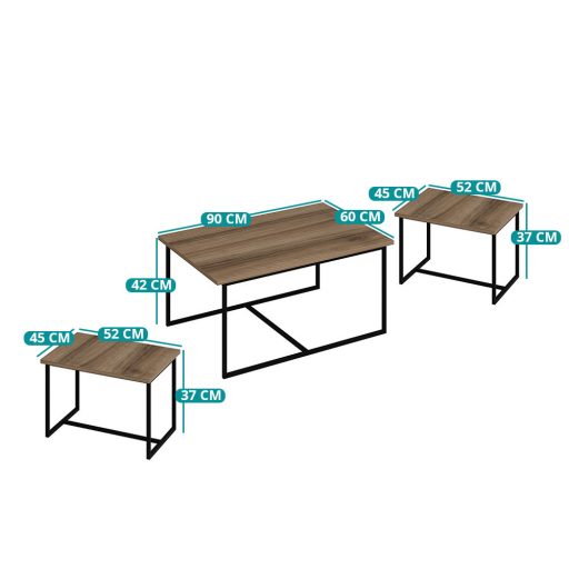 Set de mese de cafea 3 piese, nuc
