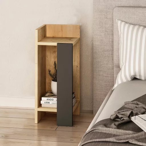 Noptiera Stângă 60x25x27cm Antracit-Stejar