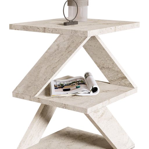 Masă de Lateral Decorativă, 54.2x29.6x29.6cm, Efect Marmură