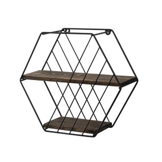 Raft Hexagonal Metalic 44x40x15cm, Negru-Nuc