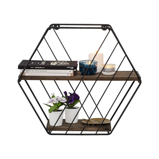 Raft Hexagonal Metalic 44x40x15cm, Negru-Nuc