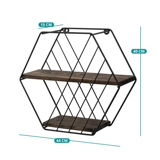 Raft Hexagonal Metalic 44x40x15cm, Negru-Nuc