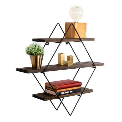 Raft Metalic Diamant 60x40x15cm, Negru-Nuc