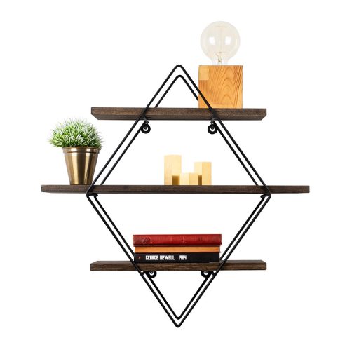 Raft Metalic Diamant 60x40x15cm, Negru-Nuc