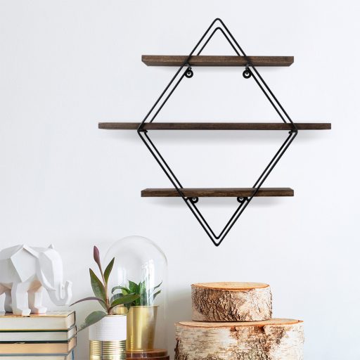 Raft Metalic Diamant 60x40x15cm, Negru-Nuc