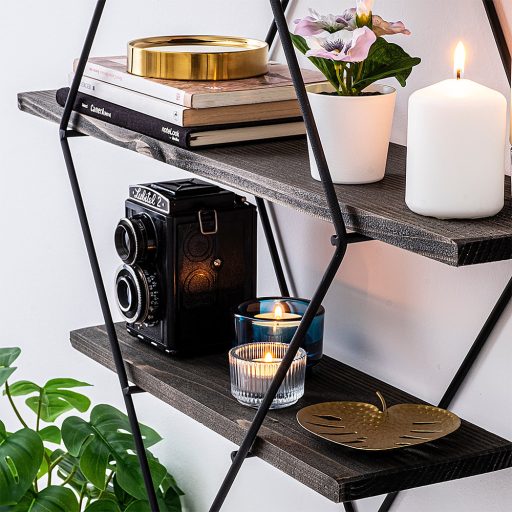 Raft Metalic Diamant 60x40x15cm, Negru-Nuc