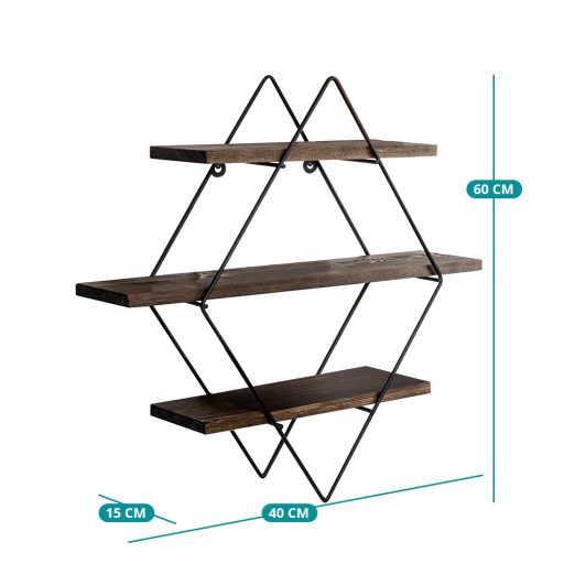 Raft Metalic Diamant 60x40x15cm, Negru-Nuc