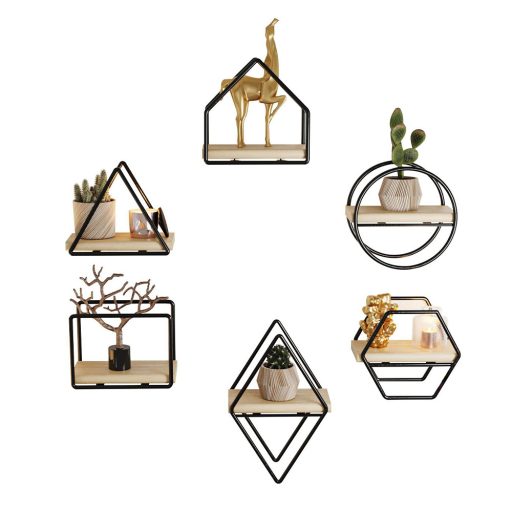 Set de rafturi de perete, 6 piese, negru