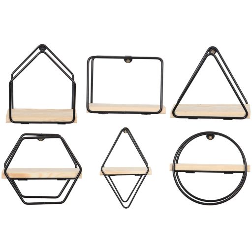 Set de rafturi de perete, 6 piese, negru