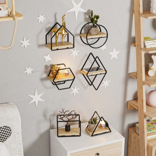 Set de rafturi de perete, 6 piese, negru