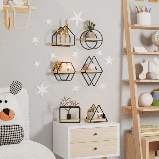 Set de rafturi de perete, 6 piese, negru