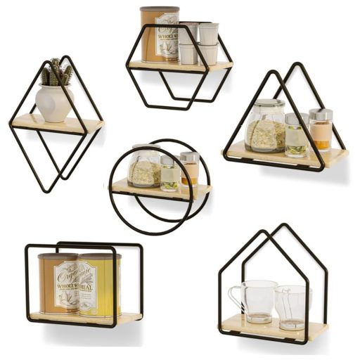 Set de rafturi de perete, 6 piese, negru