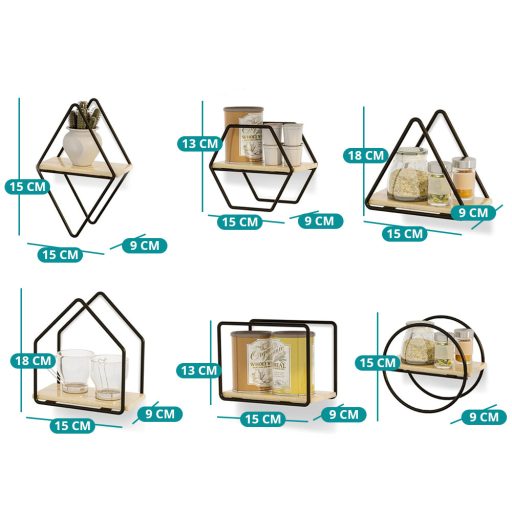 Set de rafturi de perete, 6 piese, negru