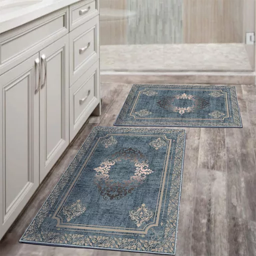 set de covoare pentru baie, 2 piese, albastru