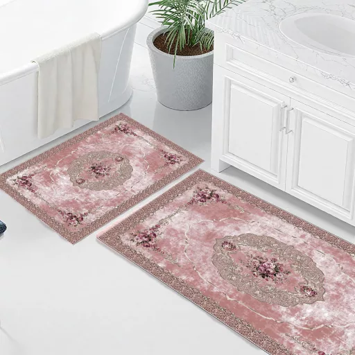 set de covoare pentru baie, 2 piese, pudră