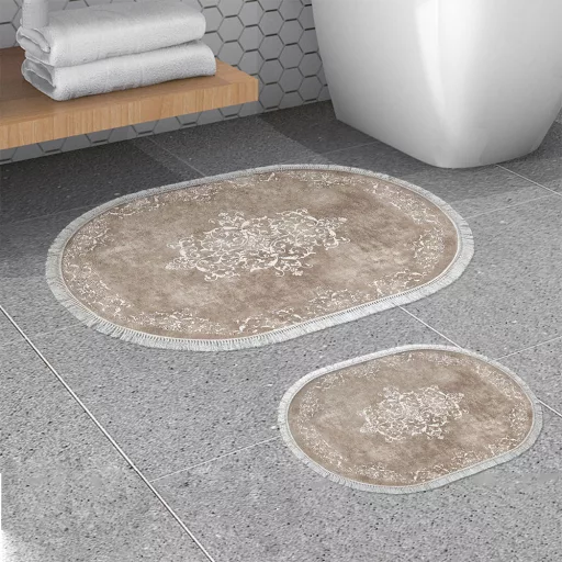 set de covoare pentru baie, 2 piese, bej