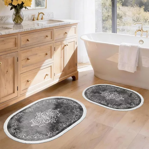 set de covoare de baie din 2 piese, gri