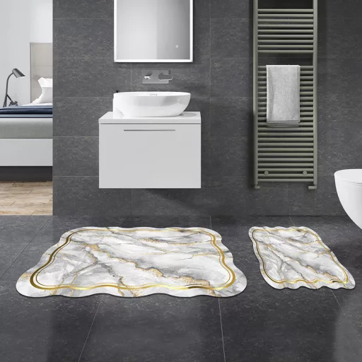 Set de covorașe de baie cu model marmură, gri