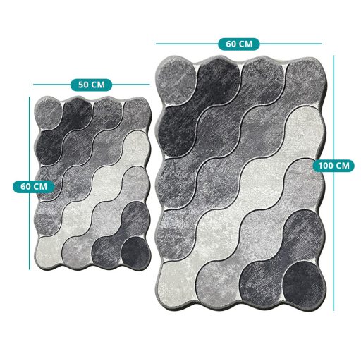 Set de covorașe pentru baie cu model de pietriș, gri