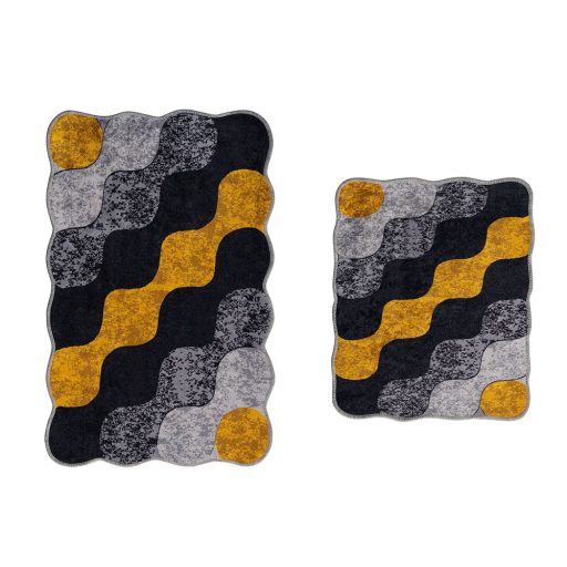 Set de covorașe pentru baie cu model de pietriș, gri-galben