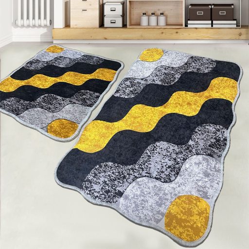 Set de covorașe pentru baie cu model de pietriș, gri-galben