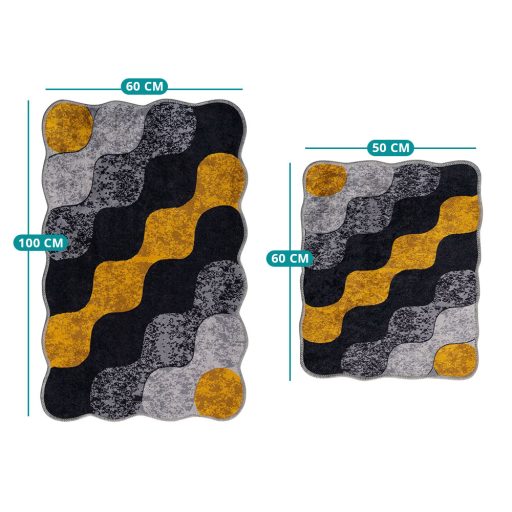 Set de covorașe pentru baie cu model de pietriș, gri-galben