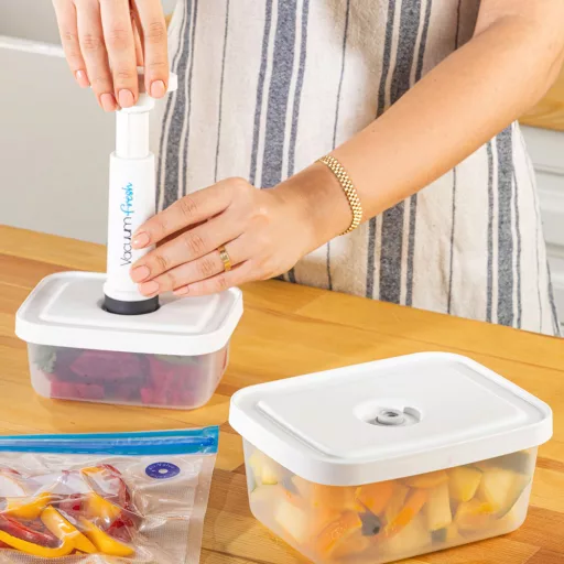 Set de recipiente de stocare vidate cu 6 piese și pompă