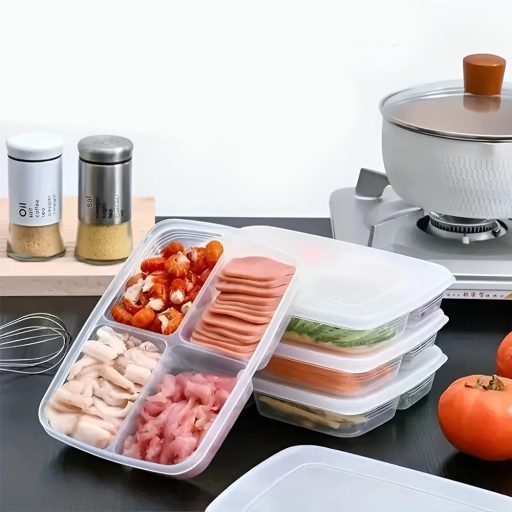 Set de cutii de depozitare pentru alimente cu 4 compartimente, 12 bucăți