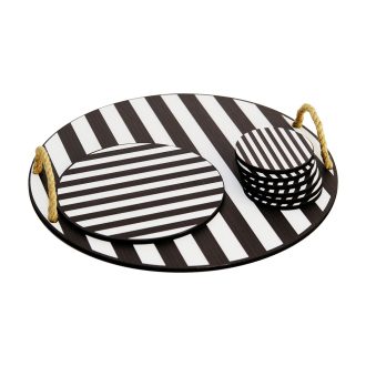 Set de Tavă și Suporturi pentru Cești, Negru și Alb