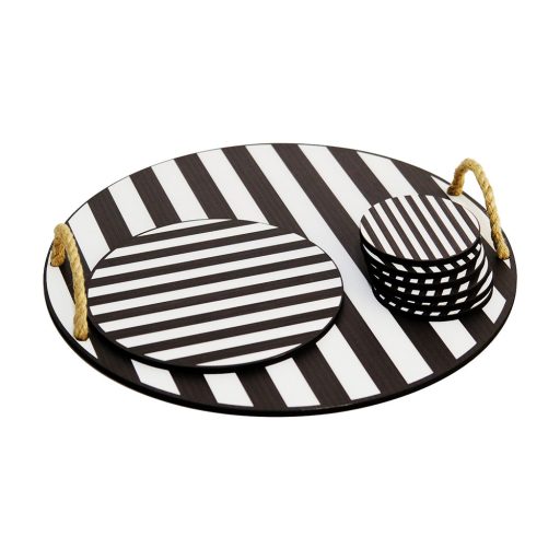 Set de Tavă și Suporturi pentru Cești, Negru și Alb