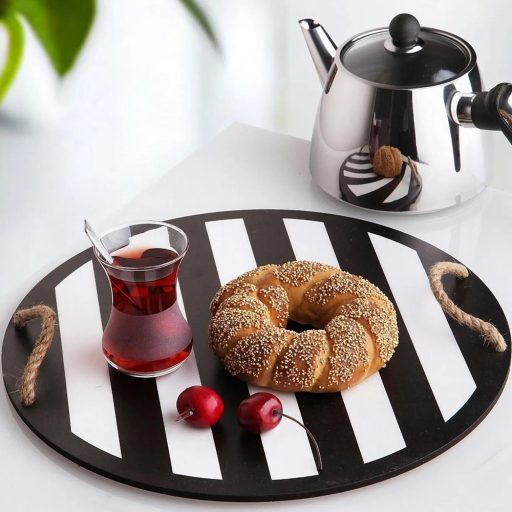 Set de Tavă și Suporturi pentru Cești, Negru și Alb