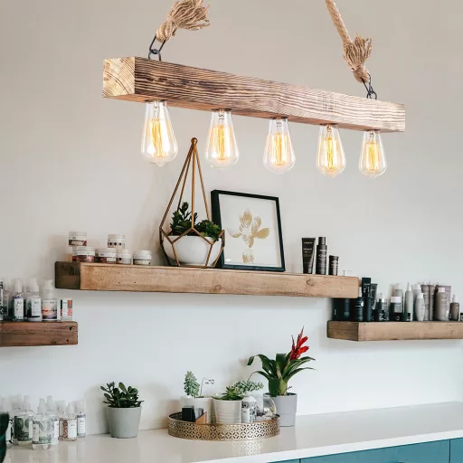 Lampa de tavan din lemn vintage