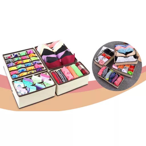 Set organizator pentru lenjerie de corp, 4 piese - bej