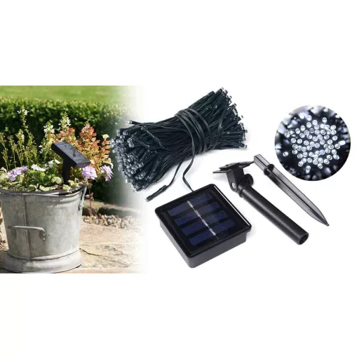 Ghirlanda luminoasa solara pentru gradina cu 100 LED, alb-rece, 10m